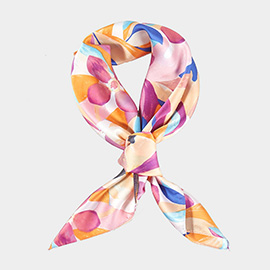 Abstract Tropical Bloom Printed Square Silky Satin Scarf