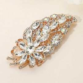 Flower Stone Cluster Pointed Glass Stone Embellished Leaf Pin Brooch