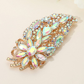 Flower Stone Cluster Pointed Glass Stone Embellished Leaf Pin Brooch