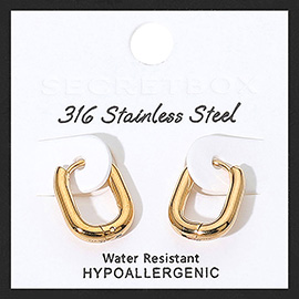 SECRET BOX_Stainless Steel Oval Huggie Hoop Earrings