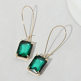 Emerald Cut Stone Dangle Evening Earrings