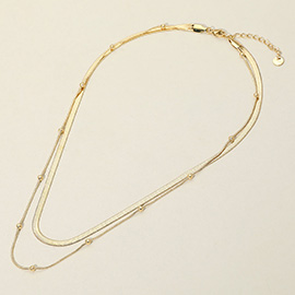 SECRET BOX_Stainless Steel Herringbone Beaded Chain Layered Necklace