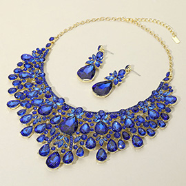 Teardrop Stone Cluster Embellished Statement Evening Necklace