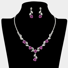 Colored Rose Flower Marquise Stone Cluster Link Rhinestone Paved Necklace