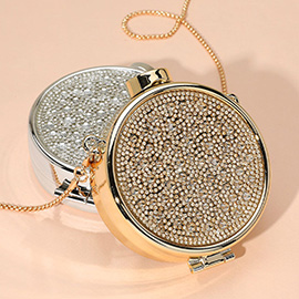 Bling Studded Round Compact Clutch Evening Bag / Crossbody Bag