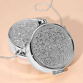 Bling Studded Round Compact Clutch Evening Bag / Crossbody Bag