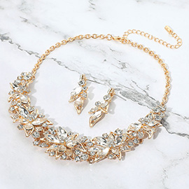 Stone Embellished Flower Collar Evening Necklace