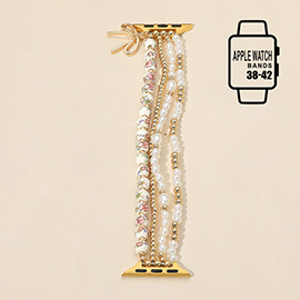 Bow Charm Dangle Floral Ceramic Ball Pearl Beaded Multi Layered Apple Watch Band