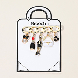 SECRET BOX_Pearl Bow Flower Enamel Handbag Lipstick Lady Charm Pin Brooch