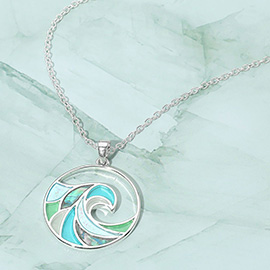 Sea Glass Wave Medal Pendant Necklace
