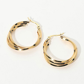 SECRET BOX_Stainless Steel Layered Hoop Pin Catch Earrings