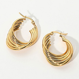 SECRET BOX_Stainless Steel Abstract Hoop Pin Catch Earrings