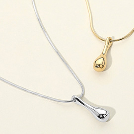 SECRET BOX_Stainless Steel Abstract Long Teardrop Pendant Necklace
