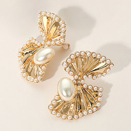Pearl Trimmed Fan Clip On Earrings