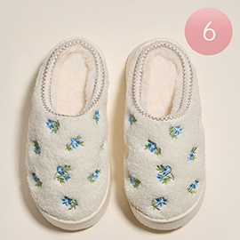 6Pairs - Small Floral embroidery Flat Sole with Full Coverage Indoor Slippers