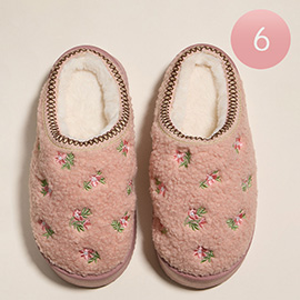 6Pairs - Small Floral embroidery Flat Sole with Full Coverage Indoor Slippers