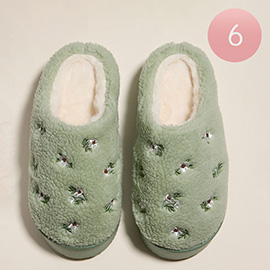6Pairs - Small Floral embroidery Flat Sole with Full Coverage Indoor Slippers