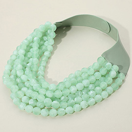 Marbled Faceted Ball Beaded Multi Layered Faux Leather Magnetic Necklace