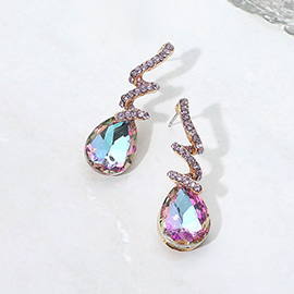 Teardrop Glass Stone Drop Stone Paved Swirl Evening Earrings