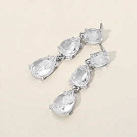 Double Teardrop Stone Cluster Link Drop Evening Earrings