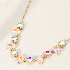 Cushion Teardrop Round Oval Stone Link Evening Necklace