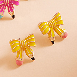 Enamel Pencil Bow Stud Earrings