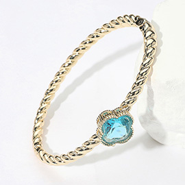 CZ Quatrefoil Stone Accented Twisted Hinged Bangle Bracelet