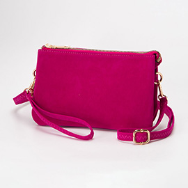 Plain Faux Suede Crossbody Clutch Bag