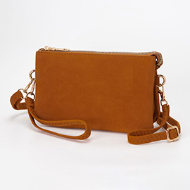 Plain Faux Suede Crossbody Clutch Bag