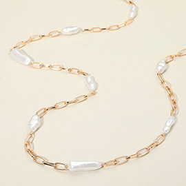 Irregular Faux Pearl Accented Long Chain Necklace