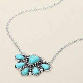 Boho Southwestern Turquoise Stone Fan Pendant Necklace