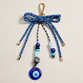 Evil Eye Charm Beaded Drop Bow Accent Keychain / Bag Charm