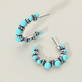 Vintage Boho Western Turquoise Beaded Half Hoop Earrings
