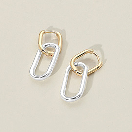 Two Tone Metal Geometric Link Drop Huggie Earrings