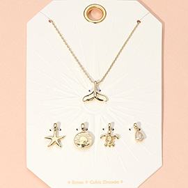 Metal Whale Tale Starfish Turtle Sun CZ Teardrop Stone Charm Pendant Necklace