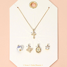 Cross Floral Ceramic Ball CZ Stone Charm Pendant Necklace