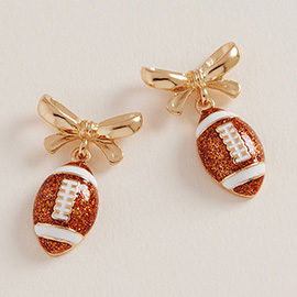 Bow Accent Football Dangle Earrings