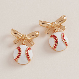 Bow Accent Baseball Dangle Earrings