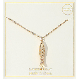 18K Gold Dipped CZ Stone Accent Fish Pendant Necklace