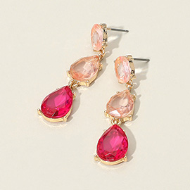 Double Teardrop Stone Cluster Link Drop Evening Earrings