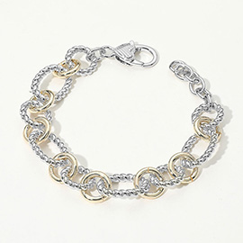 14K Gold Plated Two Tone Textured Chain Bracelet