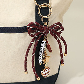 Football Themed Charm GAME DAY Message Beaded Rope Bow Accent Keychain Bag Charm