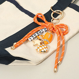 Football Themed Charm GAME DAY Message Beaded Rope Bow Accent Keychain Bag Charm