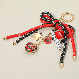Football Themed Charm GAME DAY Message Beaded Rope Bow Accent Keychain Bag Charm