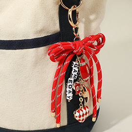 Football Themed Charm GAME DAY Message Beaded Rope Bow Accent Keychain Bag Charm