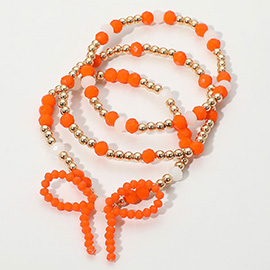 3PCS - Sports Team Theme Colored Bow Accent Faceted Beaded Stretch Multi Layered Bracelets