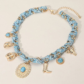 Western Themed Charm Fabric Braided Necklace