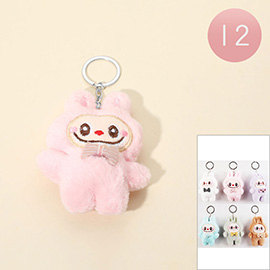 12PCS - Bow Tie Plush Bunny Monster Doll Keychains / Bag Charms