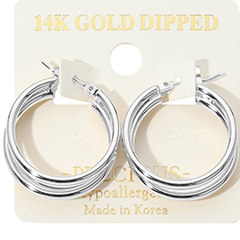 14K Gold Dipped Hypoallergenic Triple Layered Pin Catch Hoop Earrings