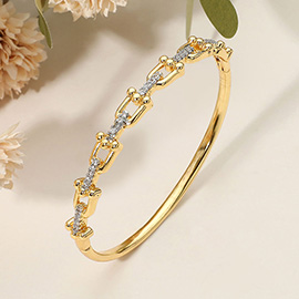 SECRET BOX_Stainless Steel Rhinestone Pave Link Industrial Chain Design Hinged Bangle Bracelet